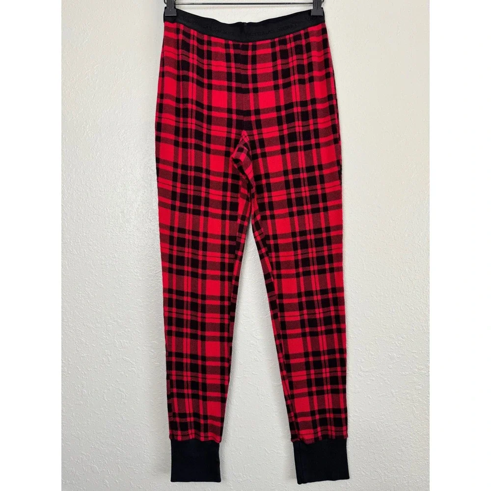 Victoria Secret Red Black Plaid Thermal Pajama Set Henley Jogger S